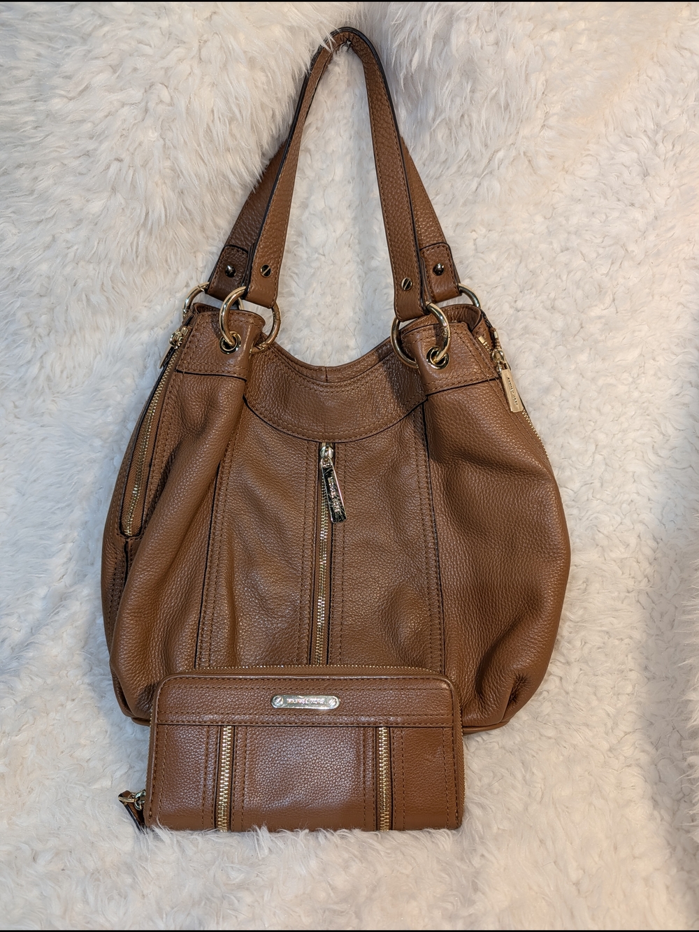 Michael Kors Brown Leather Hobo Bag with Matching Wallet